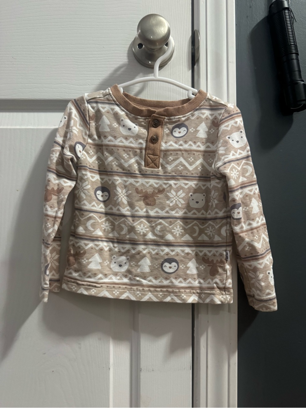 Little Sleepies Beige & White Fair Isle Animal Henley